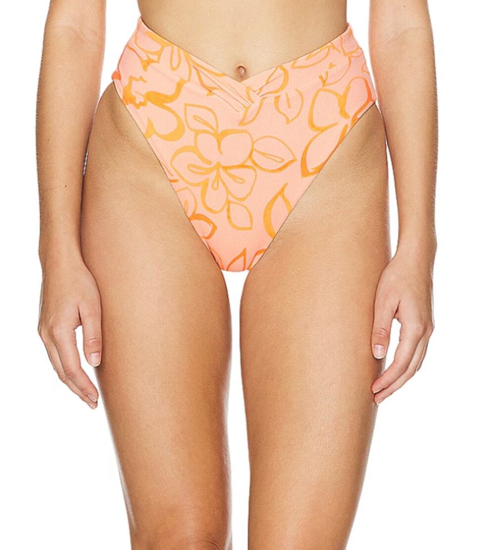 Tularosa Orange High Waist Bottom XS Fleur Floral V Cut Cheeky Revolve $88 NEW